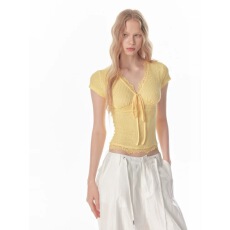 批发Ninnn1D法式休闲百搭蕾丝边V领短袖T恤女<b class='q'>夏</b>季修身显瘦辣妹上衣