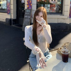 批发Tongiiuu  甜丝薄巧 蝴蝶结<b class='q'>针织</b><b class='q'>开衫</b>外套<b class='q'>女</b>显瘦长袖防晒上衣夏季