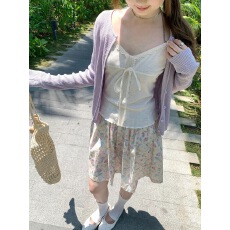 批发孔真烦呐 少<b class='q'>女</b>感坑条纹<b class='q'>针织</b><b class='q'>开衫</b>吊带套装2026新款高级质感搭配