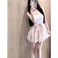 批发LXYG粉色蝴蝶结无袖背心针织吊带连衣裙女2026夏纯欲温柔小个裙子