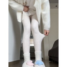 批发日系燕麦白色<b class='q'>打底裤</b>女秋冬加绒加厚外穿显瘦竖条纹棉裤踩脚连裤袜