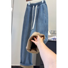 批发大厂订单!一条过冬~松紧高腰加绒加厚保暖弯刀裤显瘦牛仔香蕉裤