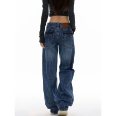 批发美式复古直筒牛仔裤女2025春秋新款宽松低腰显瘦慵懒窄版阔腿<b class='q'>裤子</b>