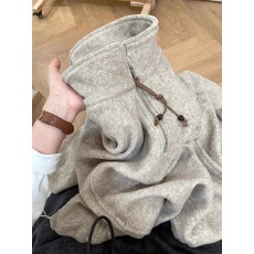 批发美式复古半拉链抽绳立领卫衣女<b class='q'>春秋</b>冬宽松显瘦松弛感慵懒休闲外套