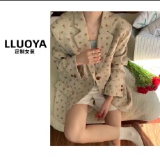 批发法式复古碎花西装外套<b class='q'>女</b>2025春季设计感小众印花阔型宽松<b class='q'>西服</b>上衣