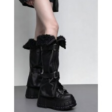 批发原创暗黑皮质毛绒拉链开叉辣妹风金属扣绑带加厚保暖<b class='q'>腿</b>套袜套靴套