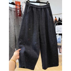批发奥特莱斯~清仓捡漏慵懒风松紧腰<b class='q'>休闲</b>裤女加绒加厚九分直筒阔腿裤