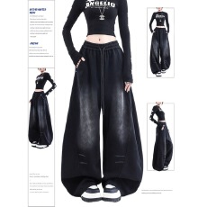 批发卫裤女2025秋装新款<b class='q'>个性</b><b class='q'>时尚</b>扎染水洗高腰显瘦宽松阔腿镰刀长裤子