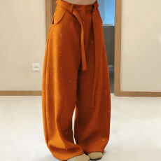 批发(新年裤)【送腰带】今年流行超好看闪闪休闲宽松弯刀裤阔腿裤