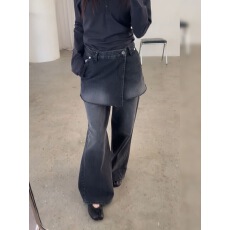 批发美式复古<b class='q'>大码</b>设计感假两件<b class='q'>裙裤</b>女春季新款辣妹做旧时尚微喇叭长裤