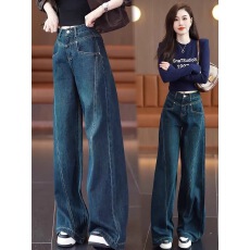 批发大码<b class='q'>高腰牛仔裤</b>女2025秋季新款胖MM宽松休闲显瘦垂感直筒阔腿裤子