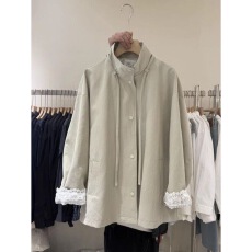 大码胖MM设计感立领系带风衣2026春秋新款宽松高级感时尚气质外套