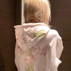 国潮美式花卉刺绣开衫连帽粉色卫衣女秋冬新款加绒加厚设计感外套