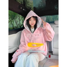 美式复古设计感大发夹连帽卫衣女春秋新款独特拉链开衫外套男女潮