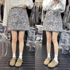 批发亮片半身裙小众高腰显瘦女设计感包臀裙闪闪a字短裙(有安全裤)