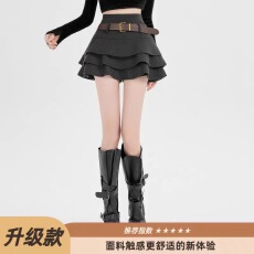 批发灰色毛呢荷叶边蛋糕裙半身裙女<b class='q'>秋</b>冬新款甜美减龄a字显瘦包臀短裙