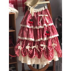 2026春秋季新款樱桃设计感拼接蕾丝半身裙多层次感花边蛋糕裙子女