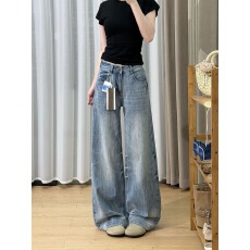 批发辣妹怀旧水洗宽松<b class='q'>牛仔</b>裤女2026夏季高腰浅蓝色直筒阔腿<b class='q'>牛仔</b>长裤
