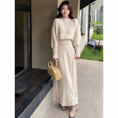 批发气质高领毛衣针织<b class='q'>连衣裙</b>子女秋<b class='q'>冬季</b>2026新款韩系穿搭一整套装长裙