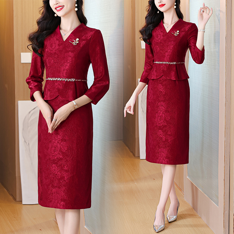 MY13607# 喜婆婆旗袍中式婚宴装喜妈妈结婚礼服连衣裙高贵平时可穿女裝...