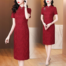 批发2026新款结婚礼喜妈妈礼服裙子高端喜婆婆婚宴装夏季红色旗袍