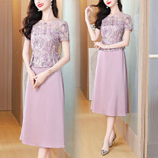 批发2026新款<b class='q'>紫色</b>喜婆婆高贵气质<b class='q'>连衣裙</b>妈妈婚宴礼服