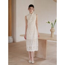 批发新中式国风改良旗袍女2026夏新款精致蕾丝镂空收腰连衣裙