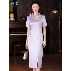 批发喜妈妈婚宴装旗袍连衣裙夏季优雅气质显瘦丈母娘喜婆婆装显年轻女