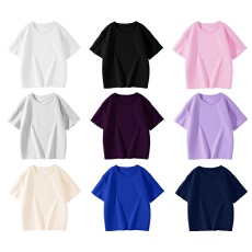 180克100%棉光版后包领男女童装纯色儿童短袖T恤