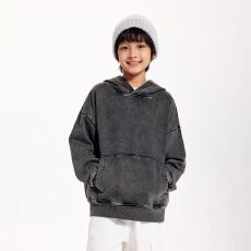 批发450克纯棉华棉复超柔水洗做旧<b class='q'>潮牌</b>大童连帽加绒卫衣光板