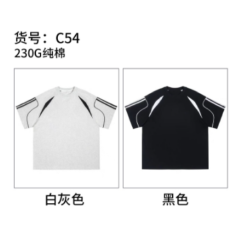 批发230g精梳紧密食毛纯棉<b class='q'>加大</b>码潮牌撞色条纹织带300斤可穿光板T恤