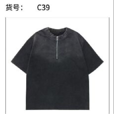 批发美式<b class='q'>夏</b>季渐变复古设计半拉链休闲短袖半袖300斤可穿光板T恤