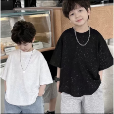 批发220克精梳紧密纯棉童装满天星亮片T恤光板空白版