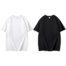 批发220g300斤大码可穿高配精梳纯棉有后包领落肩短袖光板T恤