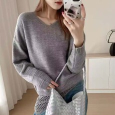 批发针织毛衫女冬季宽松<b class='q'>中袖</b>圆领套头上衣