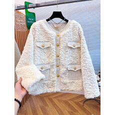 小香风羊羔毛外套女冬季高级感毛毛绒夹棉上衣名媛气质羊羔绒棉服