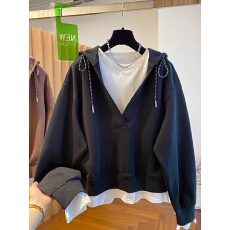 批发连帽假两件<b class='q'>卫衣</b><b class='q'>女</b>春款2026新款韩版宽松休闲百搭套头氛围感上衣