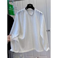 批发韩系简约高级感白色圆领镂空<b class='q'>长袖</b><b class='q'>T</b><b class='q'>恤</b>女上衣宽松时尚打底衫春ins