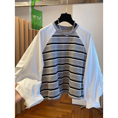 批发韩国时尚减龄条纹拼接衬衫女<b class='q'>长袖</b>2026新款宽松别致独特超好看上衣