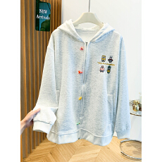 批发奶fufu慵懒可爱海绵<b class='q'>宝宝</b>刺绣卫衣<b class='q'>女</b>春季港风小个子连帽<b class='q'>外套</b>开衫