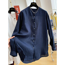 批发法式简约亚麻白色<b class='q'>衬衫</b>女春<b class='q'>时尚</b>气质宽松休闲慵懒圆领亚麻小衫上衣