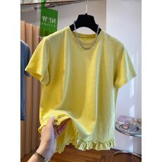 批发<b class='q'>大码</b>韩版木耳边t恤女短袖宽松显瘦洋气时髦打底衫上衣夏季<b class='q'>胖</b><b class='q'>MM</b>