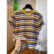 批发高级感彩色条纹t恤女短袖2026新款宽松<b class='q'>休闲</b>大码体恤打底衫上衣夏