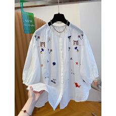 批发别致独特年轻款高端刺绣苎麻<b class='q'>上衣</b>女2026新款宽松轻薄五分<b class='q'>袖</b><b class='q'>上衣</b>夏