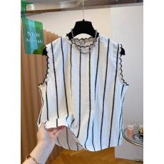 批发韩系蕾丝花边条纹无袖上衣女夏2026新款<b class='q'>宽松</b>薄款独特漂亮背心<b class='q'>衬衫</b>