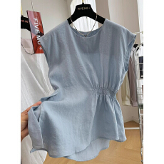 批发高端纯苎麻轻奢别致设计感圆领外穿马甲小背心女夏季无袖<b class='q'>小衫</b>上衣