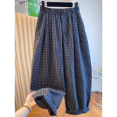 批发高级感格子哈伦裤女夏薄款2026新款宽松休闲百搭阔腿裤九分气球裤