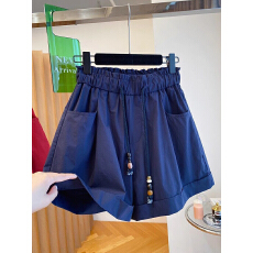 批发高级感复古阔腿短裤<b class='q'>女</b>夏宽松显瘦抽绳松紧高腰显瘦休闲a字热裤裙