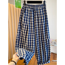 批发大码<b class='q'>女</b>装夏日超好看格子休闲裤夏薄款2026新款宽松百搭哈伦九分裤