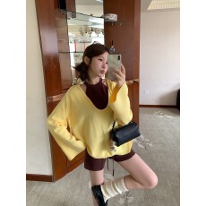 批发<b class='q'>实拍</b>  慵懒抽绳连帽V领外搭长袖针织秋挂脖背心+抽绳针织短裤